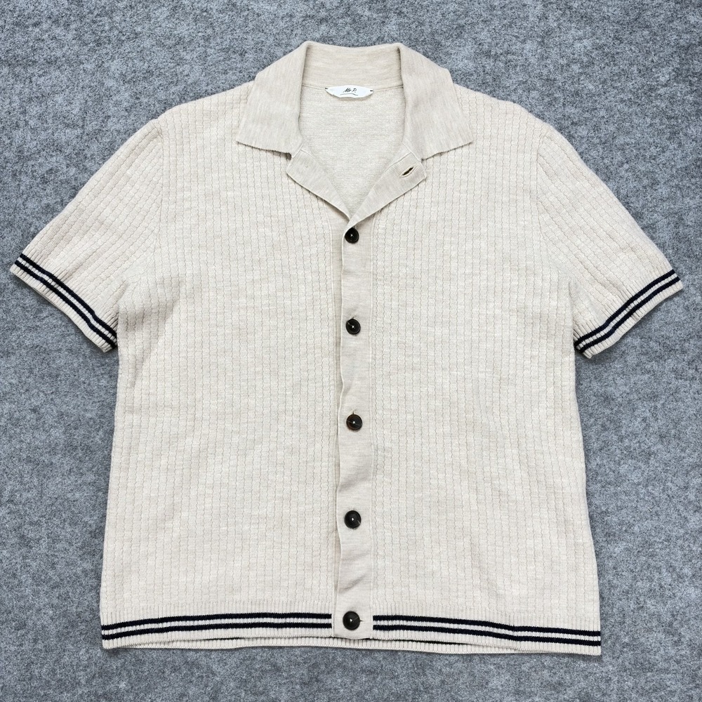 Mr P. Sweater Mens Medium Beige Merino Wool Short Sleeve Cardigan MPK241035